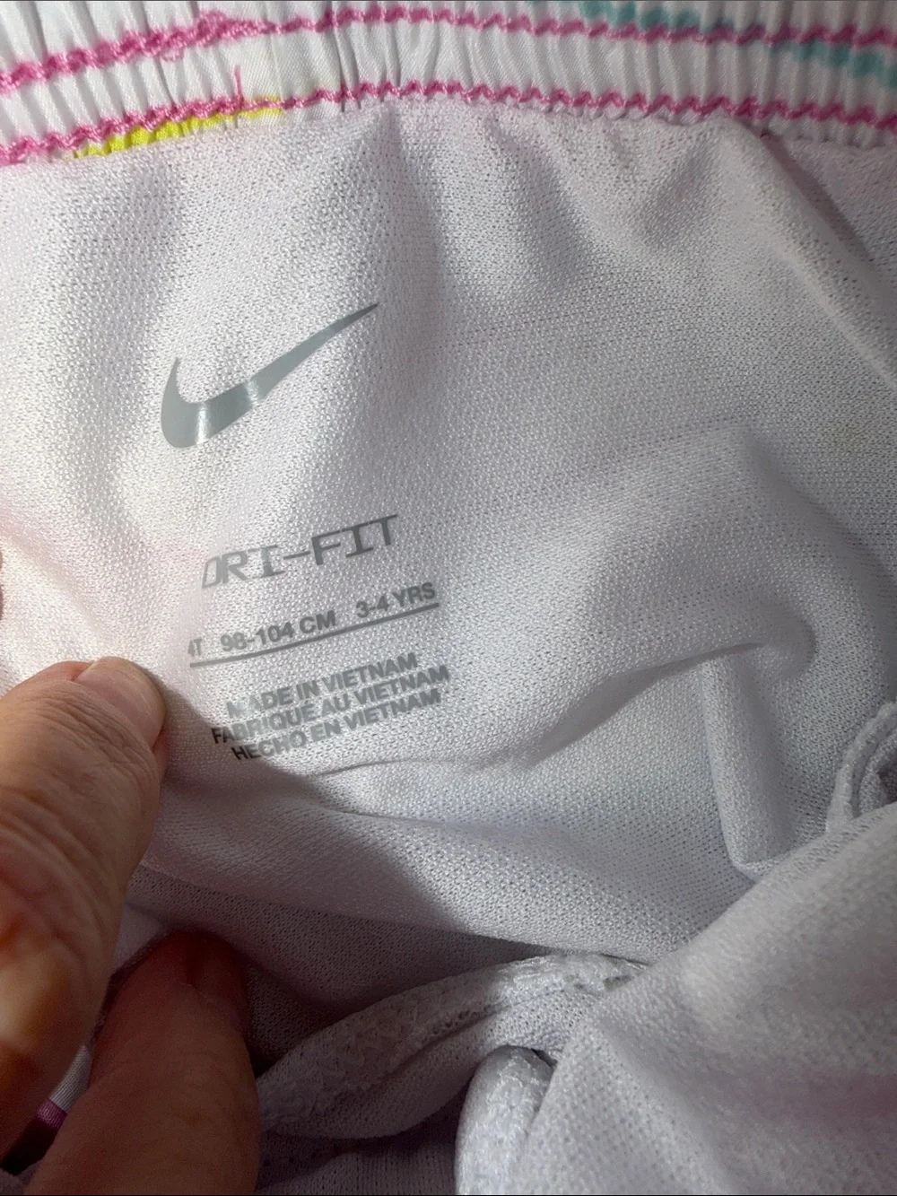 Nike Girls Pink & White Striped Shorts with Rainbow Lines